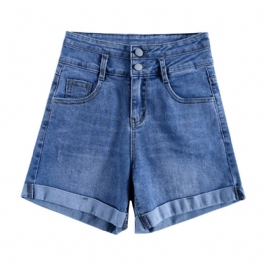 Dam Jeansshorts Hög Midja Tunn Rak Hög