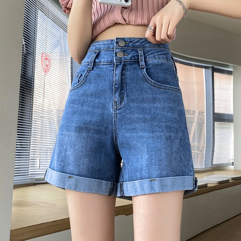 Dam Jeansshorts Hög Midja Tunn Rak Hög