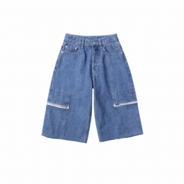 Dam Jeansshorts Lösa Ny Stil Cool Lös Rak Hög Midja