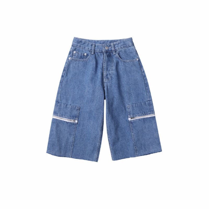 Dam Jeansshorts Lösa Ny Stil Cool Lös Rak Hög Midja