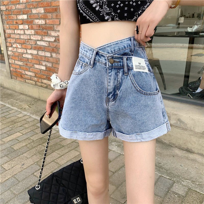 Dam Jeansshorts Retro Oregelbundna Byxor Med Hög Midja Vid Ben