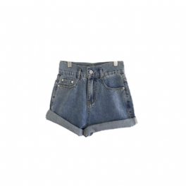 Dam Jeansshorts Tofsar Manschetter Hög Midja