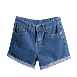 Damjeans Rullade Casual Shorts Med Hög Midja