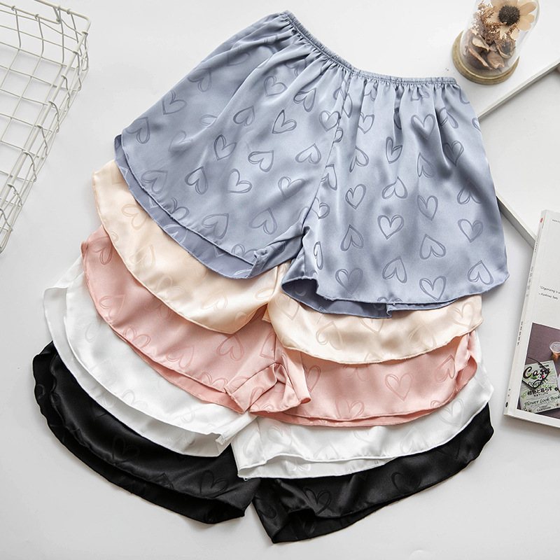 Dammode Jacquard Satin Shorts Lösa Tunna Hembyxor