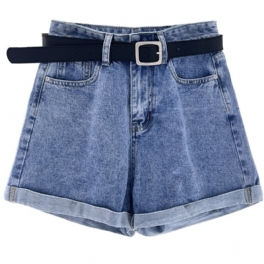 Damshorts Med Breda Ben Tunna Denim Med Hög Midja