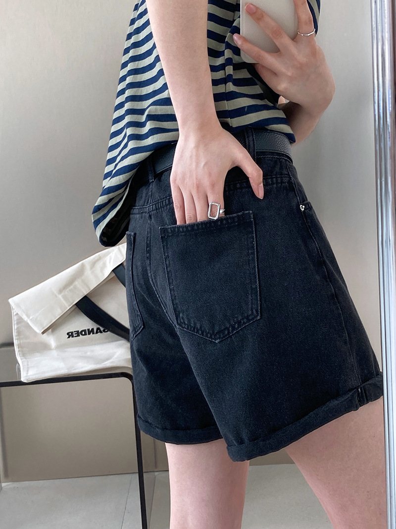 Damshorts Med Breda Ben Tunna Denim Med Hög Midja