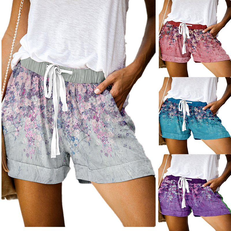 Damshorts Sommartryck Snörning Casual Wide Leg