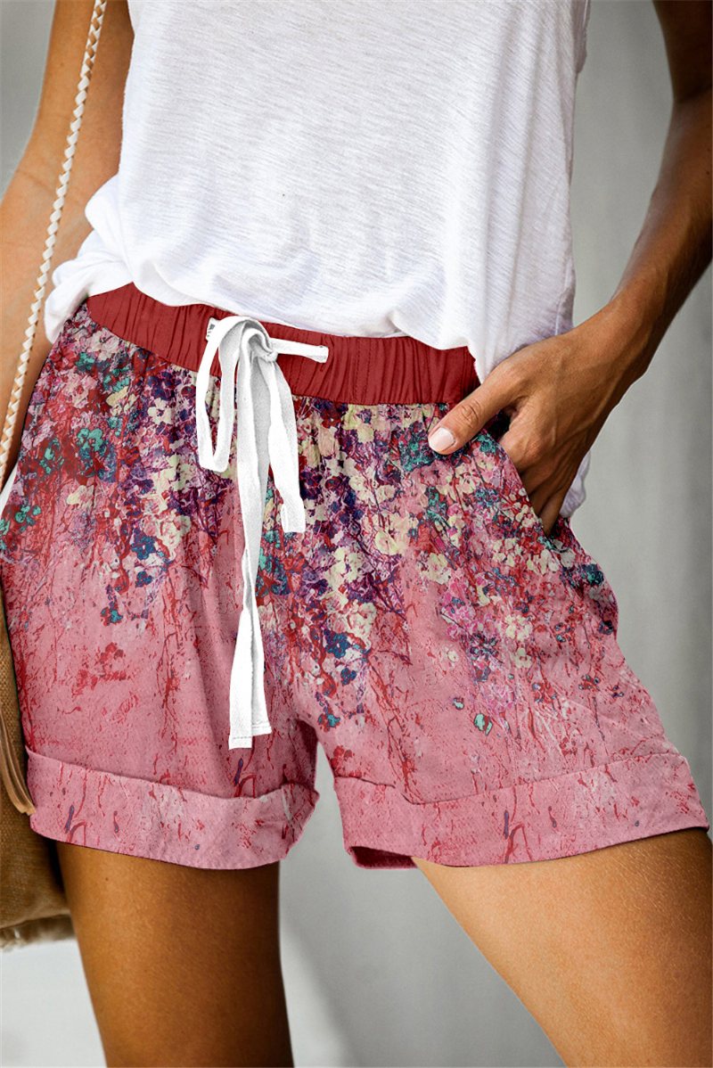 Damshorts Sommartryck Snörning Casual Wide Leg