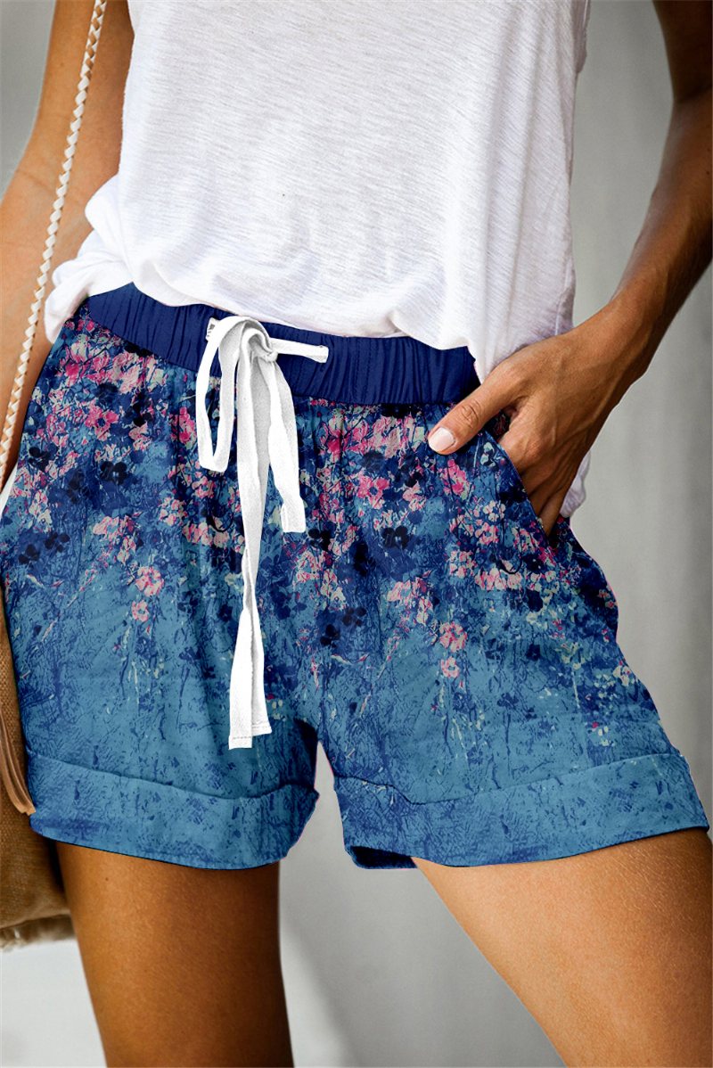 Damshorts Sommartryck Snörning Casual Wide Leg