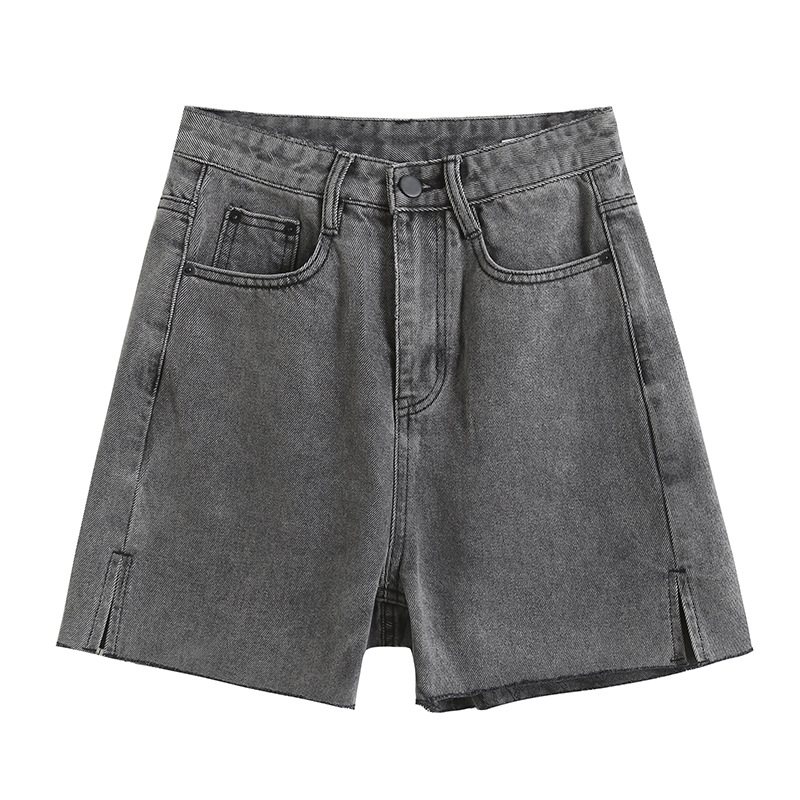 Denimshorts Med Breda Ben Damsida Slits Rå Kant Hög Midja