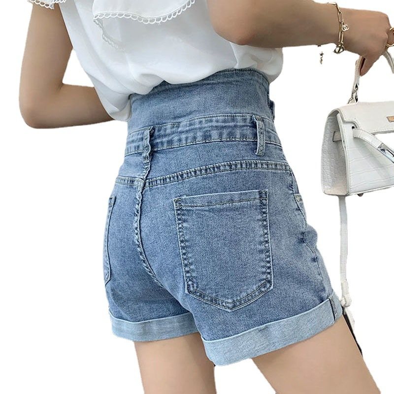 Denimshorts Med Hög Midja För Damer Med Vida Ben Hot Pants