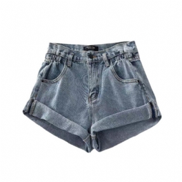 Hög Midja Dam Jeansshorts Lösa Breda Ben Casual