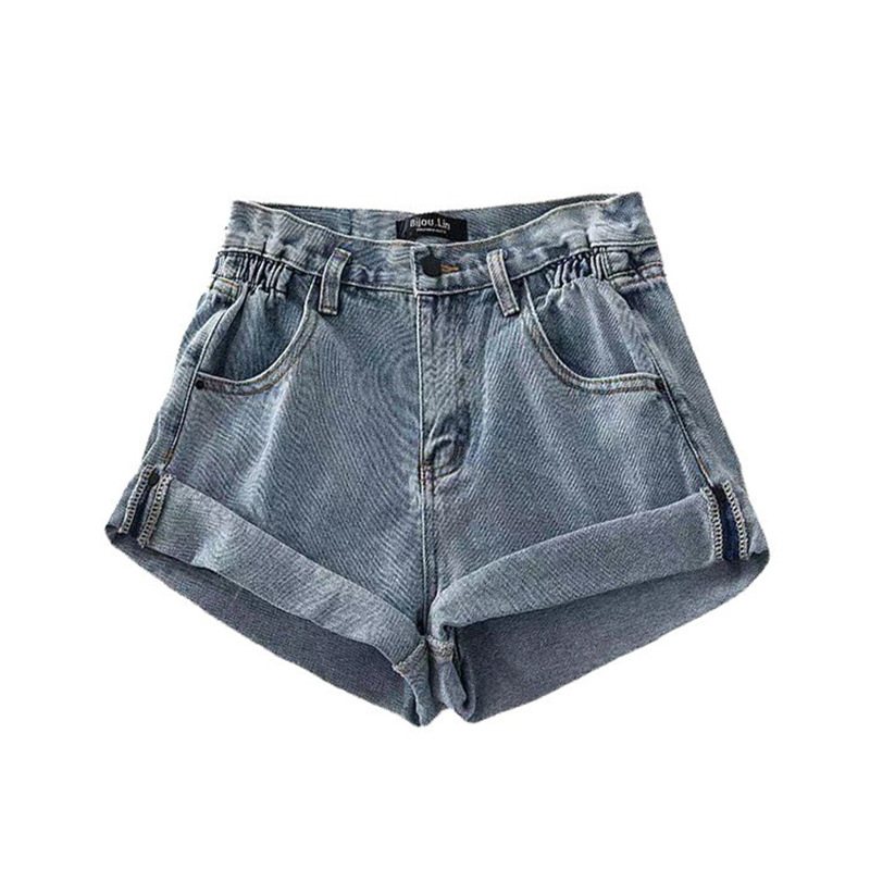 Hög Midja Dam Jeansshorts Lösa Breda Ben Casual