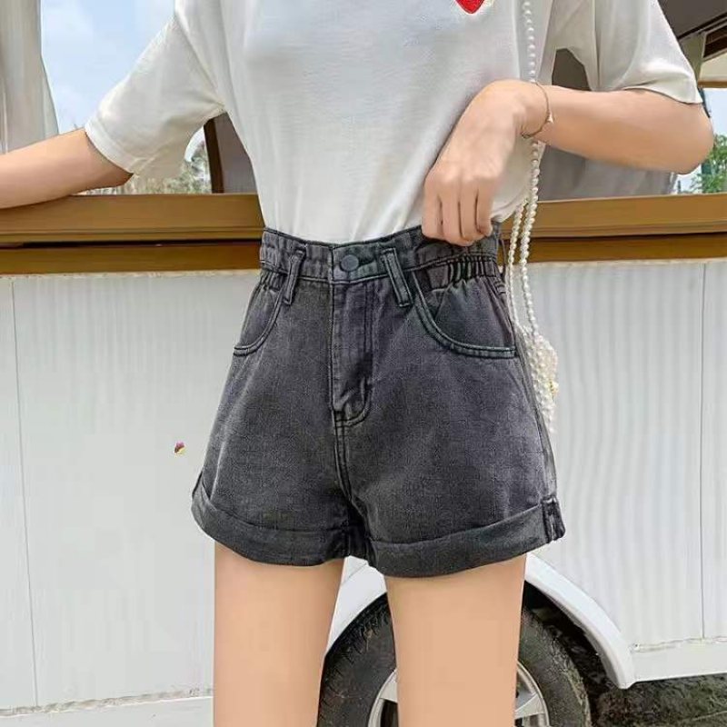 Hög Midja Dam Jeansshorts Lösa Breda Ben Casual