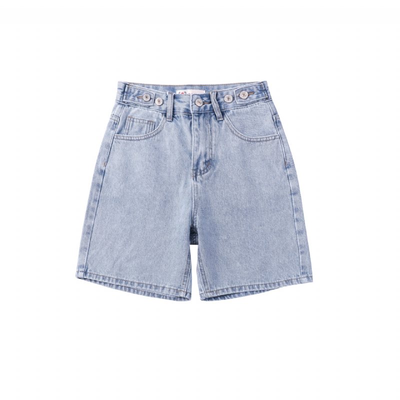 Hög Midja Multi Button Blå Jeans Shorts Dam Hot Pants