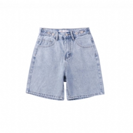 Hög Midja Multi Button Blå Jeans Shorts Dam Hot Pants