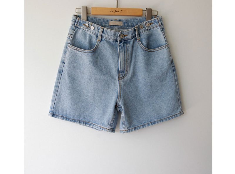 Hög Midja Multi Button Blå Jeans Shorts Dam Hot Pants