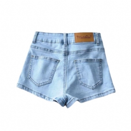 Höga Elastiska Jeansshorts Kvinnor Sommar Basic Stil En Knapp Hög Midja Damväska Hip Hot Pants