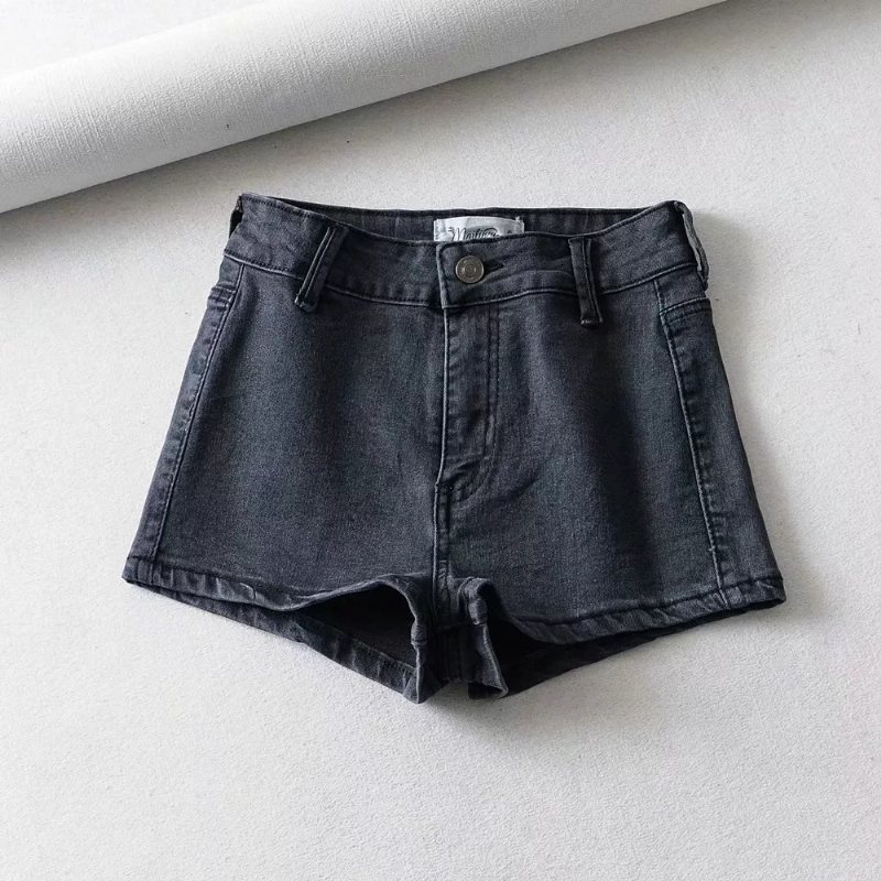 Höga Elastiska Jeansshorts Kvinnor Sommar Basic Stil En Knapp Hög Midja Damväska Hip Hot Pants