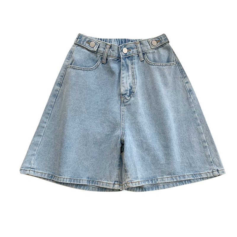 Jeansshorts Dam Hög Midja Lös Fem Punkts Raka Breda Ben Tunn Sektion