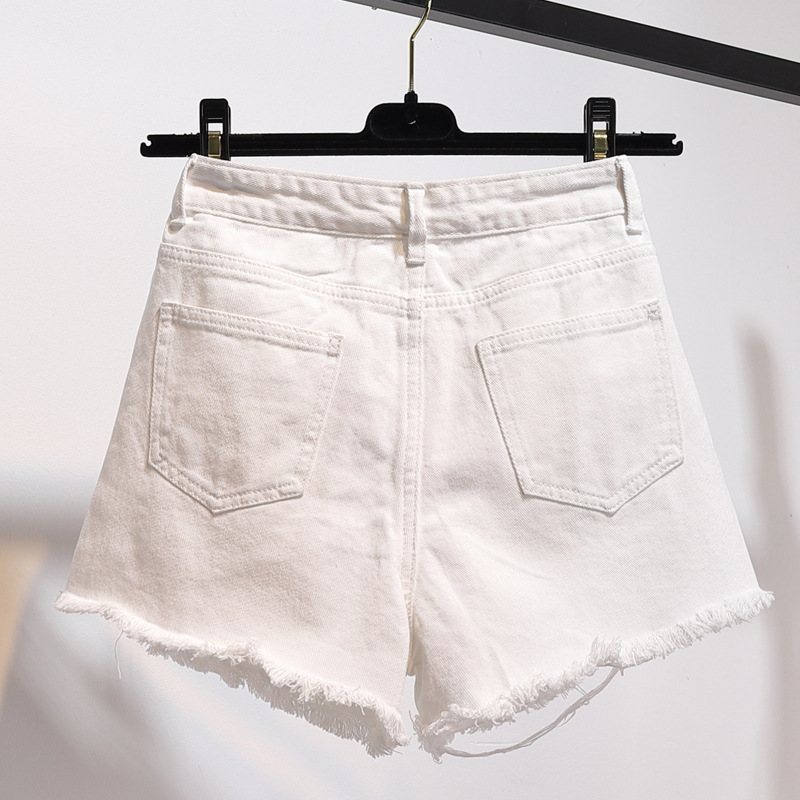 Jeansshorts Dam Hög Midja Lösa Hål Breda Ben