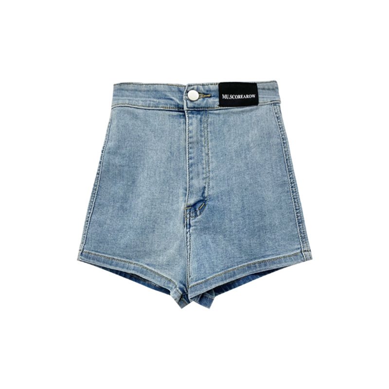 Jeansshorts Dam Tunn Sektion Hög Midja Rak Slim Fit Elastisk Bred Ben