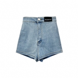 Jeansshorts Dam Tunn Sektion Hög Midja Rak Slim Fit Elastisk Bred Ben