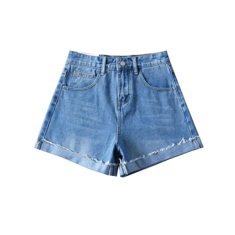 Jeansshorts För Kvinnor Med Hög Midja Brett Ben Vanligt Rakt Rullat Mode Casual