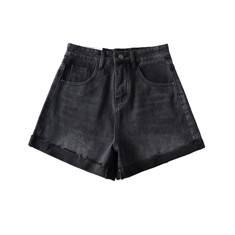 Jeansshorts För Kvinnor Med Hög Midja Brett Ben Vanligt Rakt Rullat Mode Casual