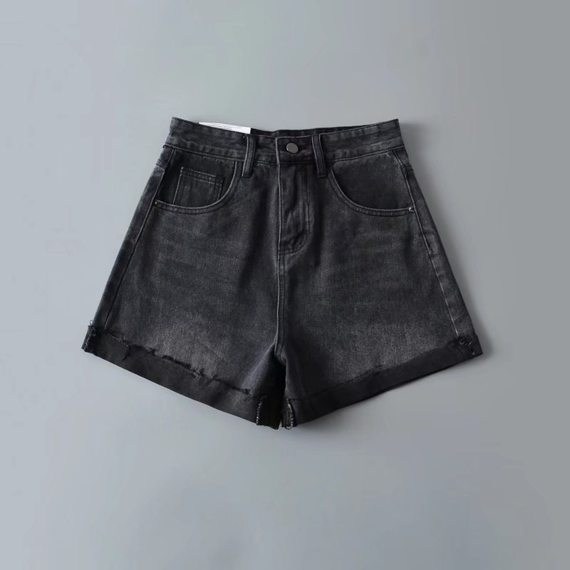 Jeansshorts För Kvinnor Med Hög Midja Brett Ben Vanligt Rakt Rullat Mode Casual