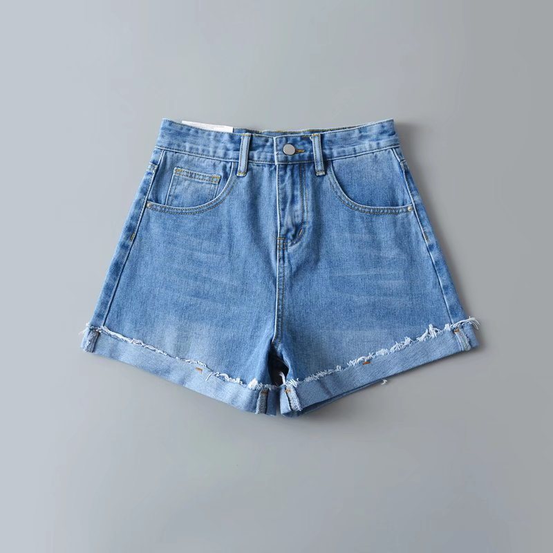 Jeansshorts För Kvinnor Med Hög Midja Brett Ben Vanligt Rakt Rullat Mode Casual