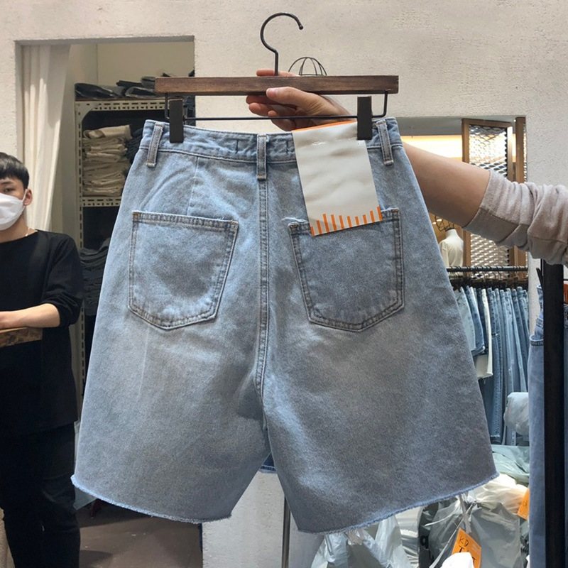 Jeansshorts För Kvinnor Slitna Hög Midja Rak