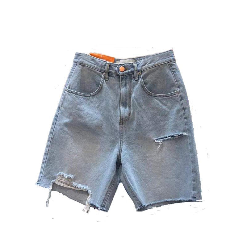 Jeansshorts För Kvinnor Slitna Hög Midja Rak