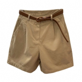 Khaki Cargo Shorts Dam Lös Hög Midja Fem Poäng Breda Ben Casual