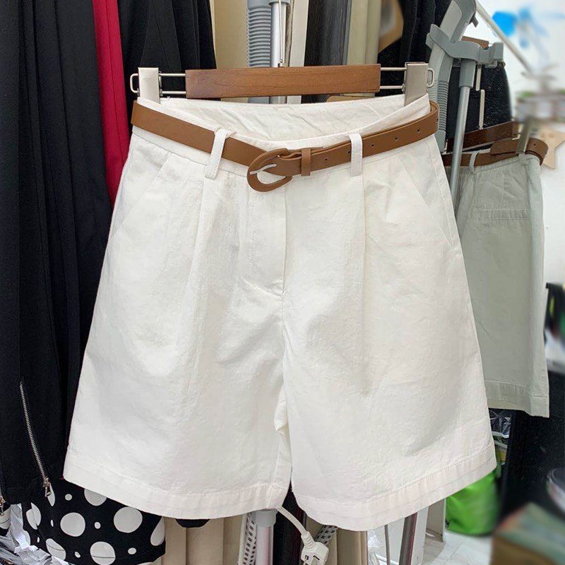 Khaki Cargo Shorts Dam Lös Hög Midja Fem Poäng Breda Ben Casual