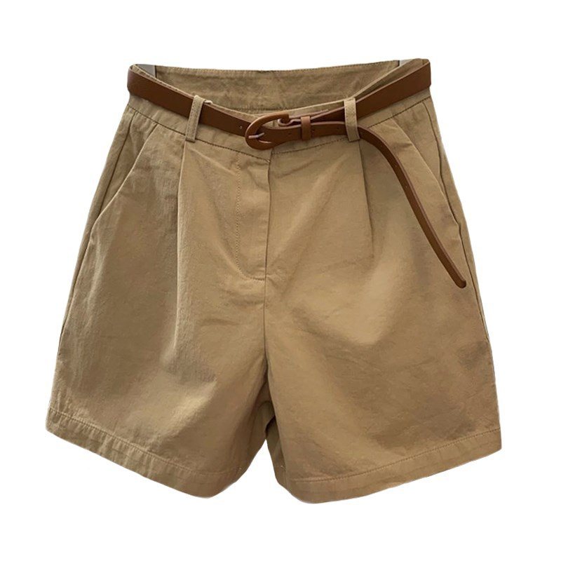 Khaki Cargo Shorts Dam Lös Hög Midja Fem Poäng Breda Ben Casual