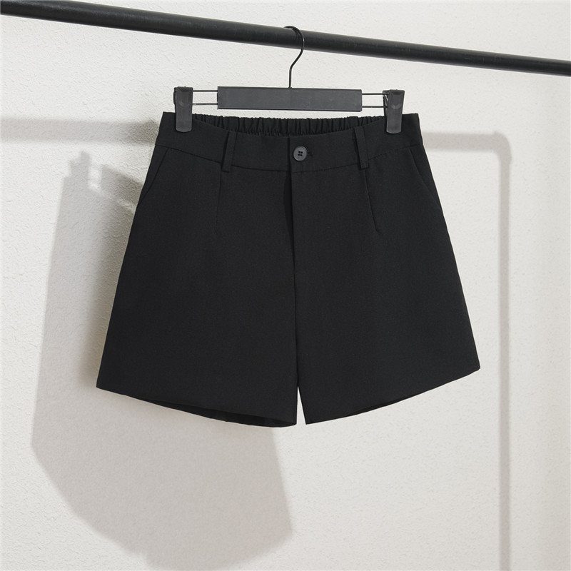 Khaki Shorts Dam Svart Tunn Sektion Lös Hög Midja A Word Casual Byxor Med Vida Ben