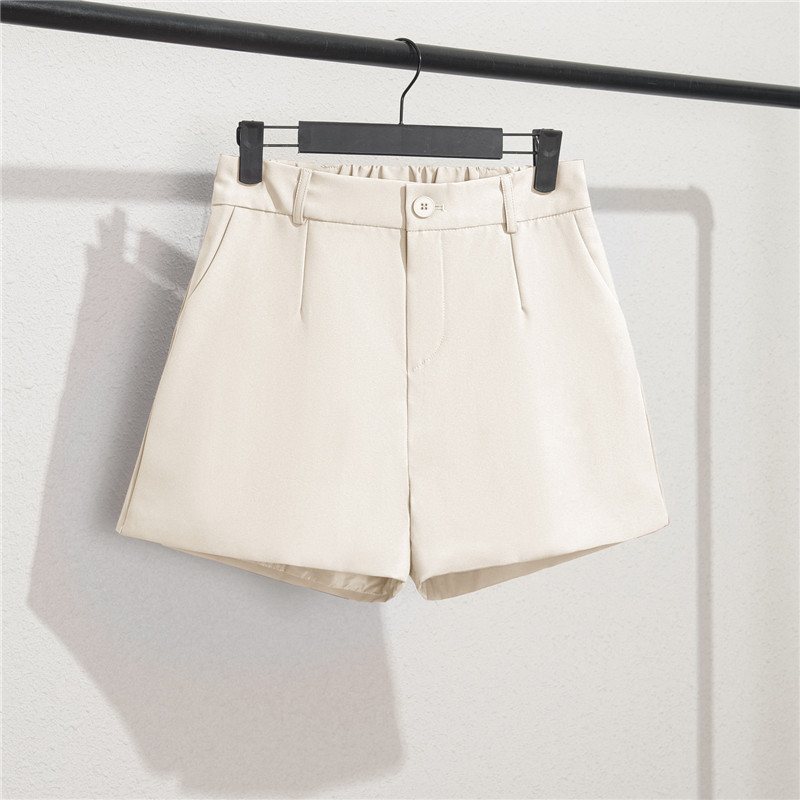 Khaki Shorts Dam Svart Tunn Sektion Lös Hög Midja A Word Casual Byxor Med Vida Ben