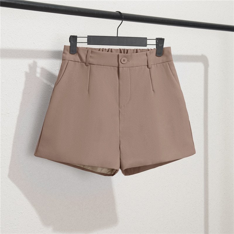 Khaki Shorts Dam Svart Tunn Sektion Lös Hög Midja A Word Casual Byxor Med Vida Ben