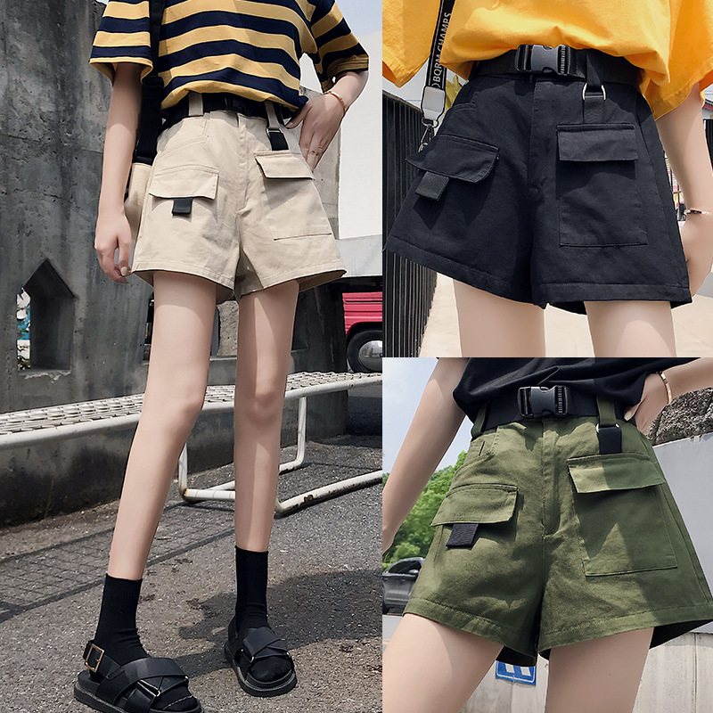 Kvinnors Cargo Shorts Lösa Raka Casual Trendiga Sport Fem Poäng