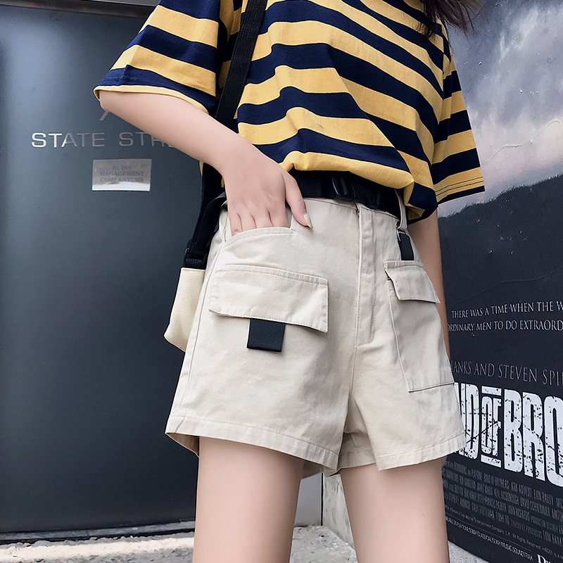 Kvinnors Cargo Shorts Lösa Raka Casual Trendiga Sport Fem Poäng