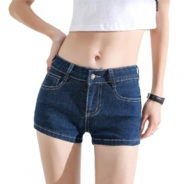 Kvinnors Låga Jeans Stretch Light Shorts Slim Fit Hot Pants