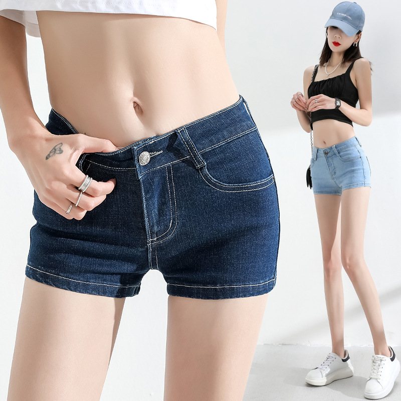 Kvinnors Låga Jeans Stretch Light Shorts Slim Fit Hot Pants