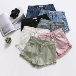 Slim Fit Candy Color Denim Shorts Dam Raw Edges Tofs Hot Pants