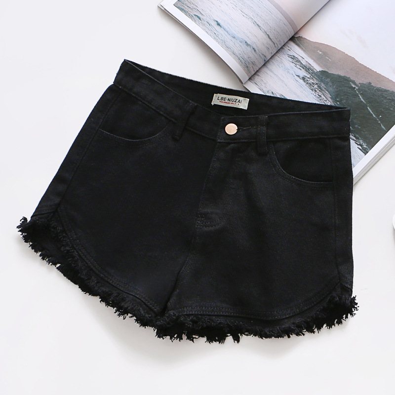 Slim Fit Candy Color Denim Shorts Dam Raw Edges Tofs Hot Pants