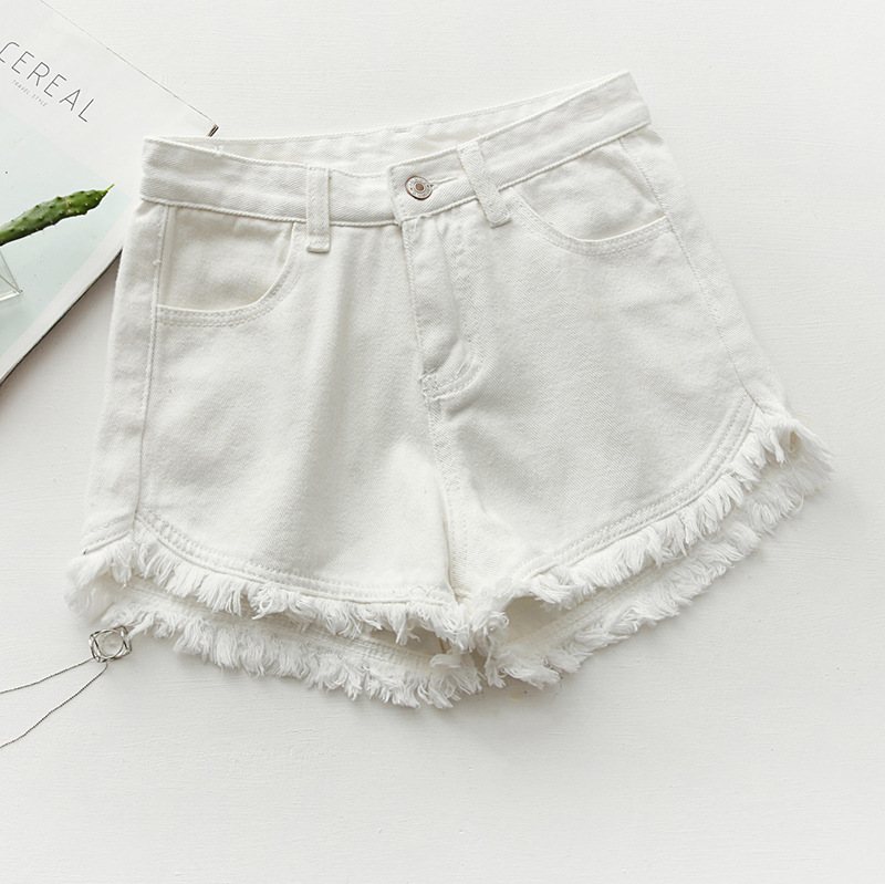 Slim Fit Candy Color Denim Shorts Dam Raw Edges Tofs Hot Pants