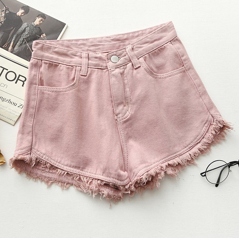 Slim Fit Candy Color Denim Shorts Dam Raw Edges Tofs Hot Pants