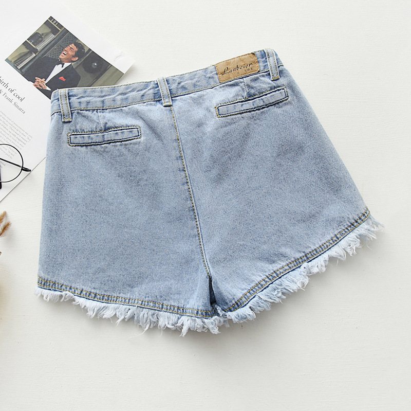 Slim Fit Candy Color Denim Shorts Dam Raw Edges Tofs Hot Pants