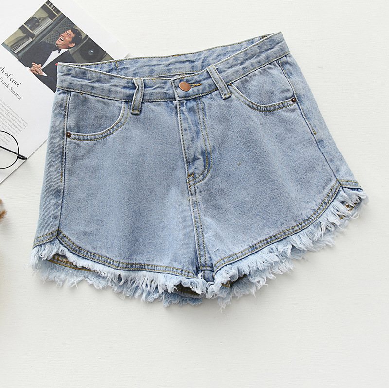 Slim Fit Candy Color Denim Shorts Dam Raw Edges Tofs Hot Pants