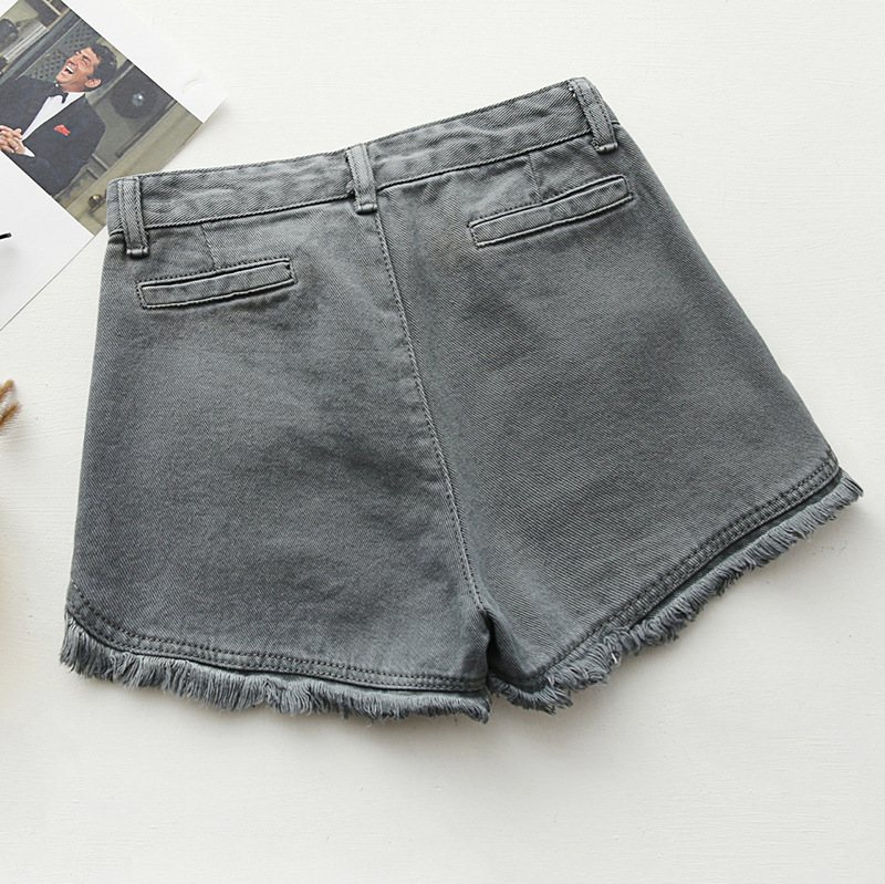 Slim Fit Candy Color Denim Shorts Dam Raw Edges Tofs Hot Pants